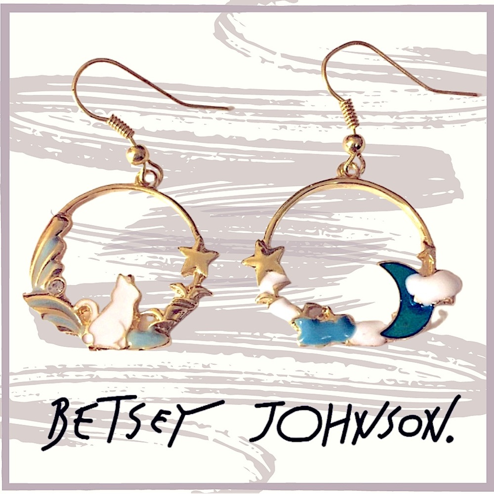NWOT BETSEY JOHNSON Moon Stars Cat Earrings